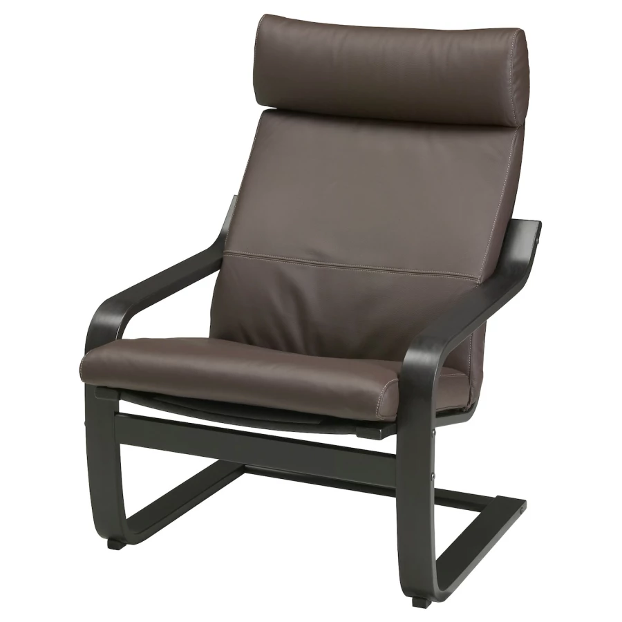 Кресло с подставкой для ног - IKEA POÄNG/POANG/ИКЕА ПОЭНГ , 100х82х68см, черно-коричневый/глос темно-коричневый (изображение №2)