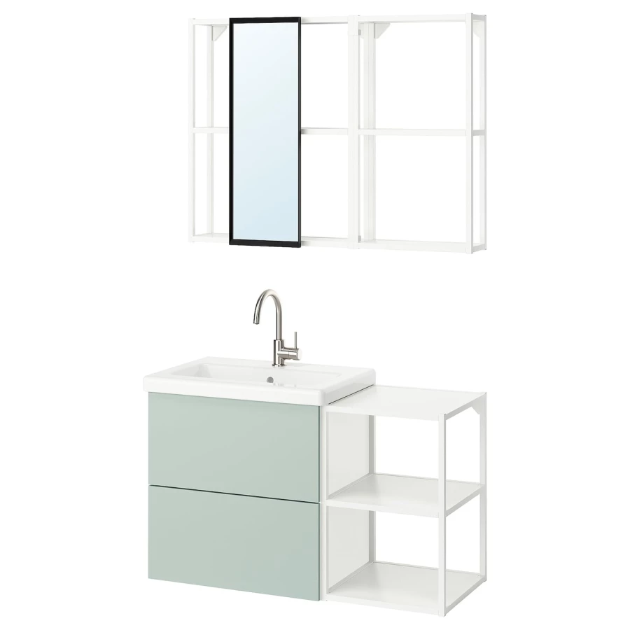 Комбинация для ванной - IKEA ENHET, 102х43х65 см, белый/серо-зеленый, ЭНХЕТ ИКЕА (изображение №1)