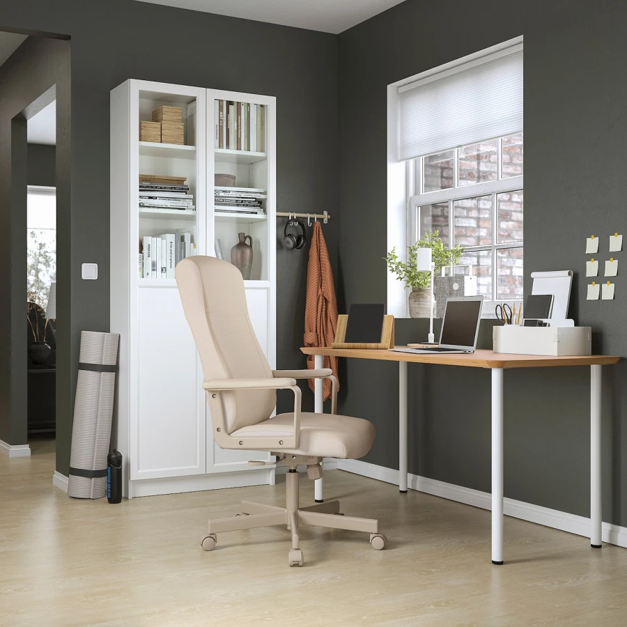 Письменный стол - IKEA ANFALLARE/ADILS, 140x65 см, бамбук/белый, АНФАЛЛАРЕ/АДИЛЬС ИКЕА (изображение №4)