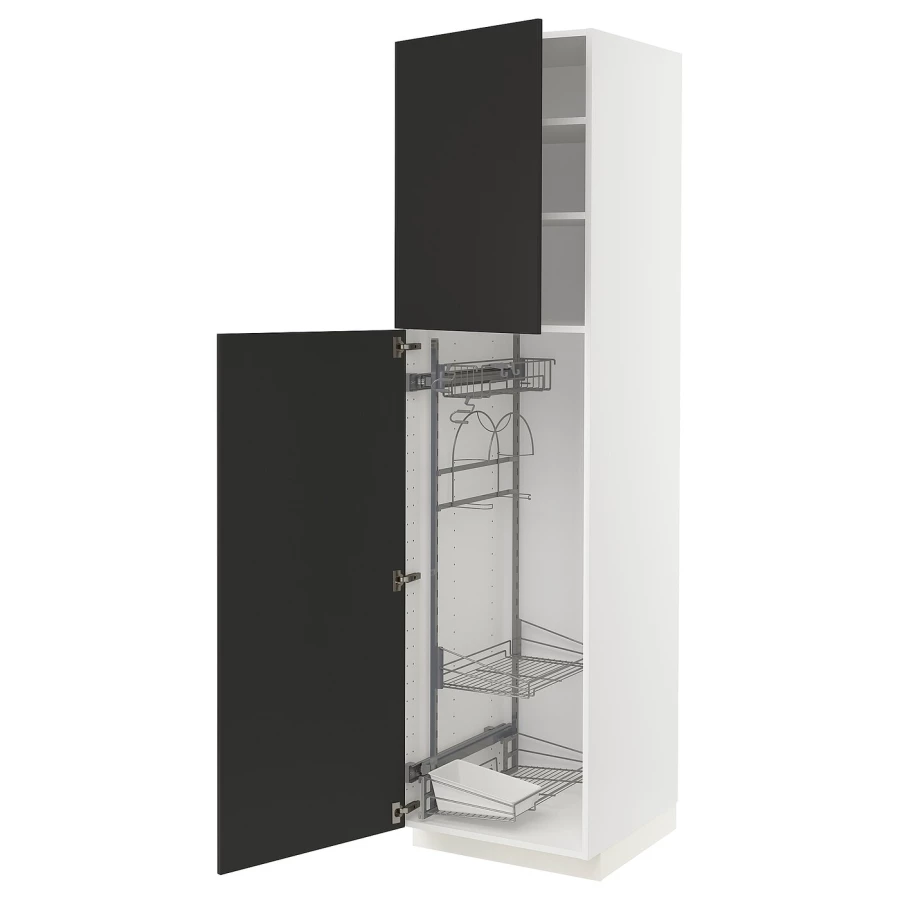 Высокий шкаф/бытовой - IKEA METOD/МЕТОД ИКЕА, 220х60х60 см, белый/черный (изображение №1)