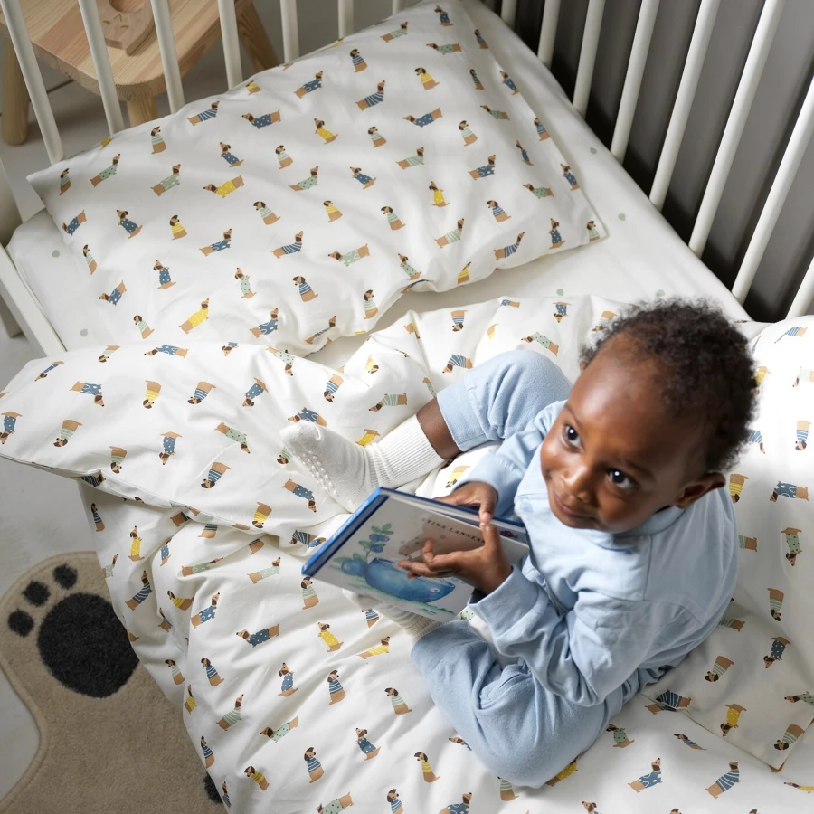 Пододеяльник/наволочка для детской кроватки - DRÖMSLOTT / DRОMSLOTT  IKEA/  ДРЁМСЛОТТ  ИКЕА, 110x125/35x55 см, белый (изображение №7)