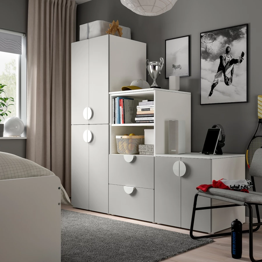 Шкаф детский - IKEA PLATSA/SMÅSTAD/SMASTAD, 180x57x181 см, белый/серый, ИКЕА (изображение №2)