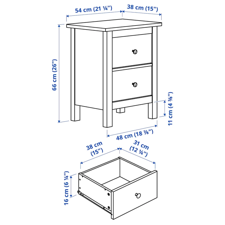 Тумбочка - IKEA HEMNES,54х66  см, белый, ХЕМНЭС ИКЕА (изображение №6)