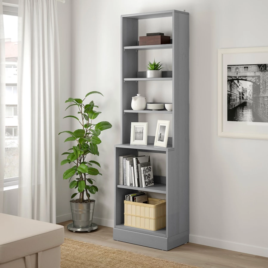 Книжный шкаф - HAVSTA IKEA/ ХАВСТА ИКЕА,  212х61 см, серый (изображение №2)