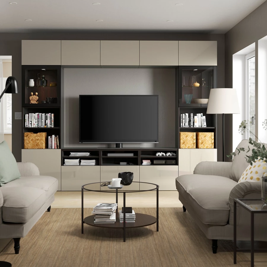 Комбинация для хранения ТВ - IKEA BESTÅ/BESTA, 231x42x300см, черный/светло-коричневый, БЕСТО ИКЕА (изображение №3)