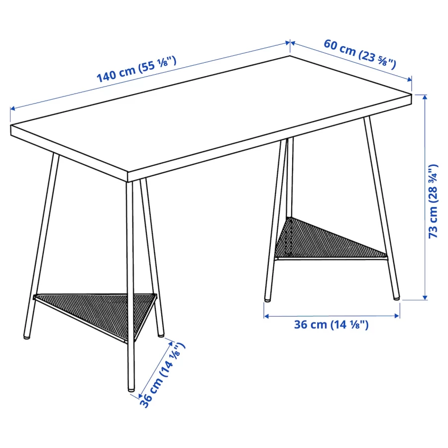 Рабочий стол - IKEA MÅLSKYTT/MALSKYTT/TILLSLAG , 140х60 см, береза/белый, МОЛСКЮТТ/ТИЛЛЬСЛАГ ИКЕА (изображение №6)