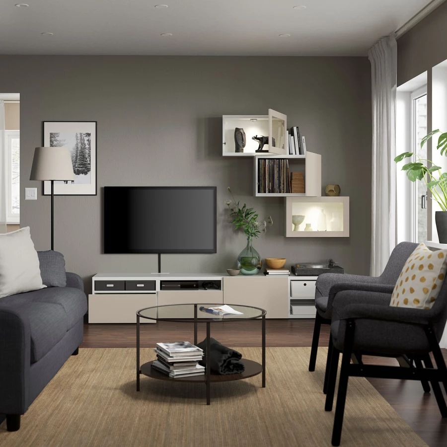 Комбинация для хранения ТВ - IKEA BESTÅ/BESTA, 190x42x240см, белый/светло-коричневый, БЕСТО ИКЕА (изображение №2)