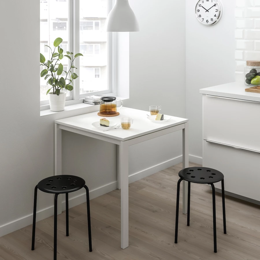 Кухонный стол - MELLTORP/MARIUS IKEA/ МЕЛЛЬТОРП /МАРИУС ИКЕА, 75х75х74 см, белый/черный (изображение №2)
