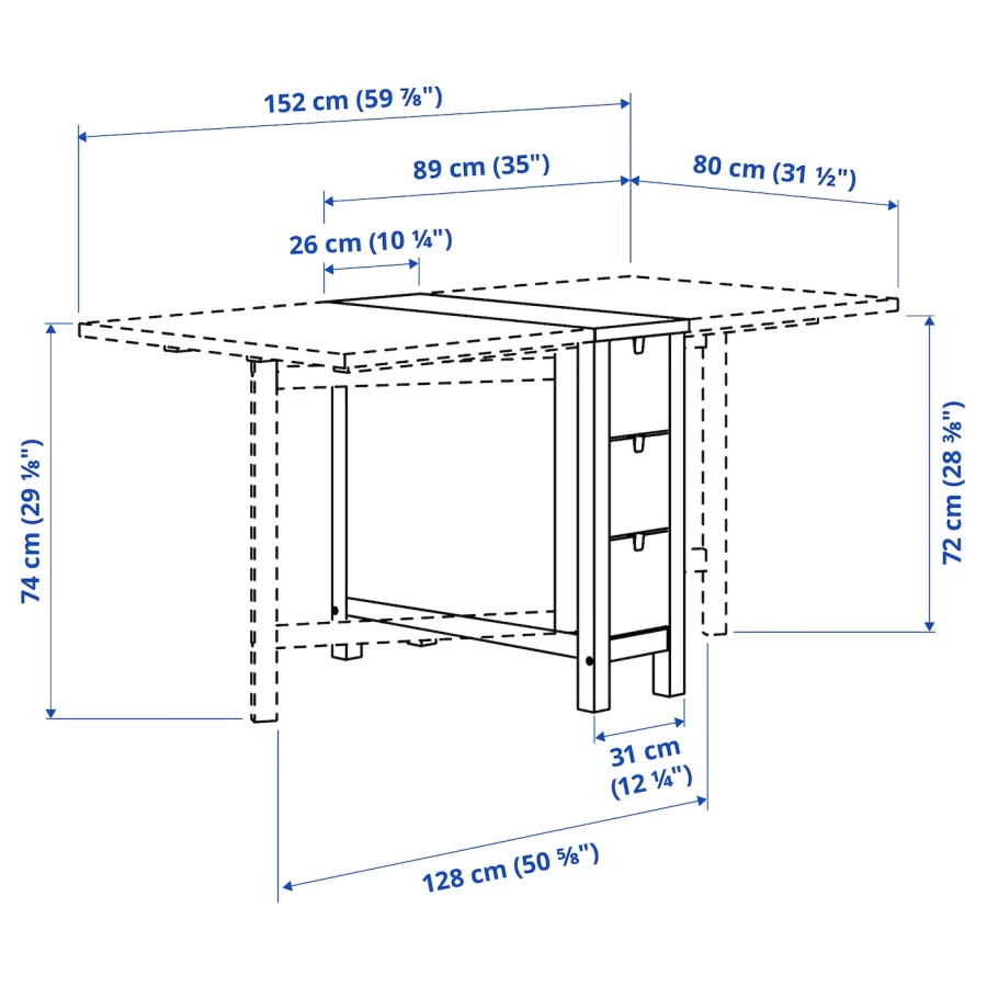 Раскладной кухонный стол - IKEA NORDEN, 152/89х80х74 см, дерево, НОРДЕН ИКЕА (изображение №7)