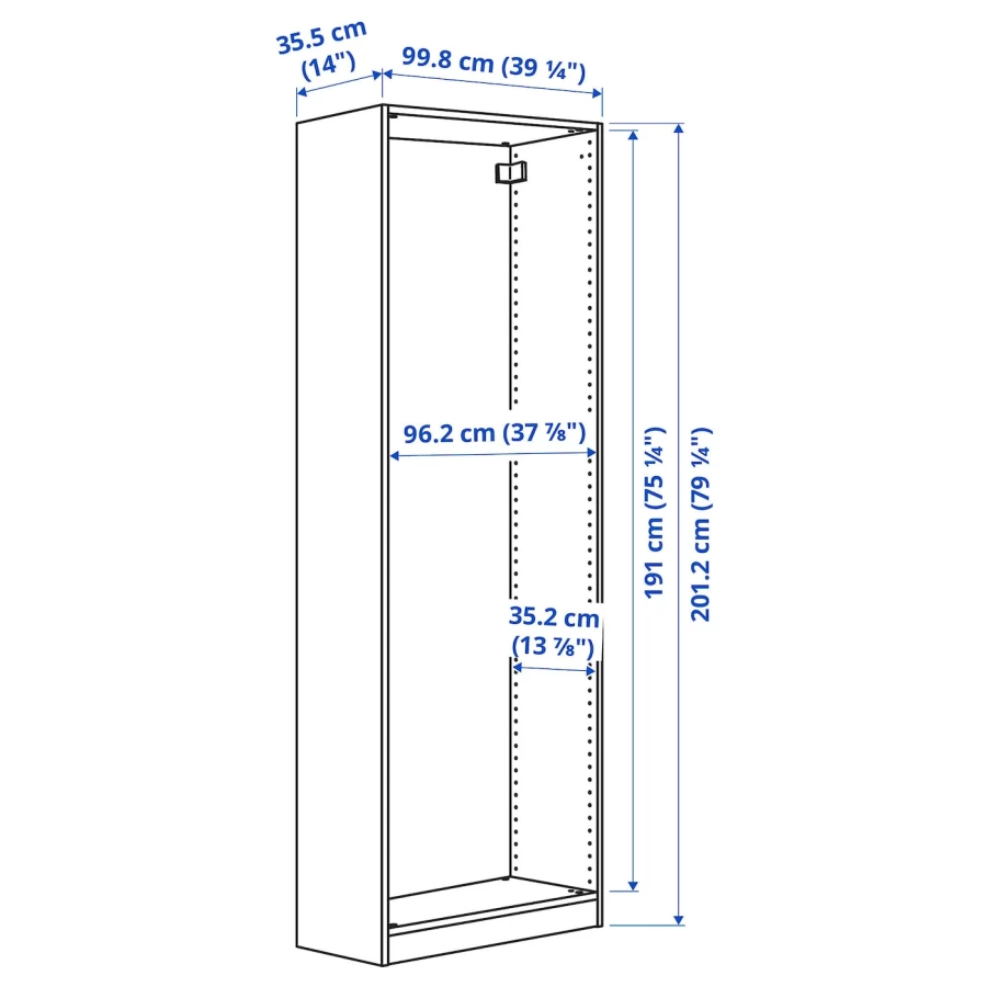 Каркас гардероба - IKEA PAX, 100x35x201 см, белый ПАКС ИКЕА (изображение №4)