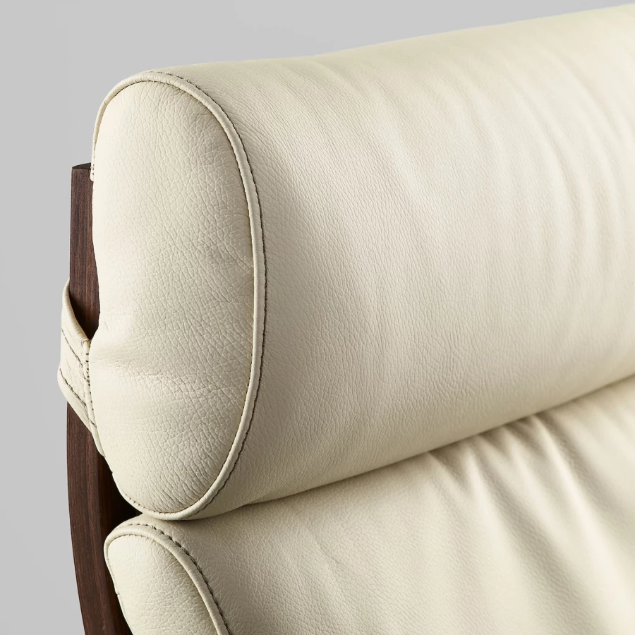 Кресло с подставкой для ног - IKEA POÄNG/POANG/ИКЕА ПОЭНГ , 100х82х68см, коричневый/глос кремовый/молочный (изображение №5)