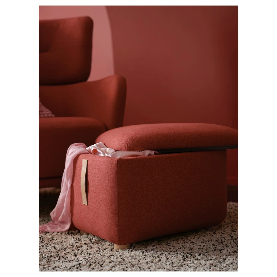 Пуф с местом для хранения - IKEA OSKARSHAMN/ОСКАРСХАМН ИКЕА, 40х42х57 см, красный (изображение №2)