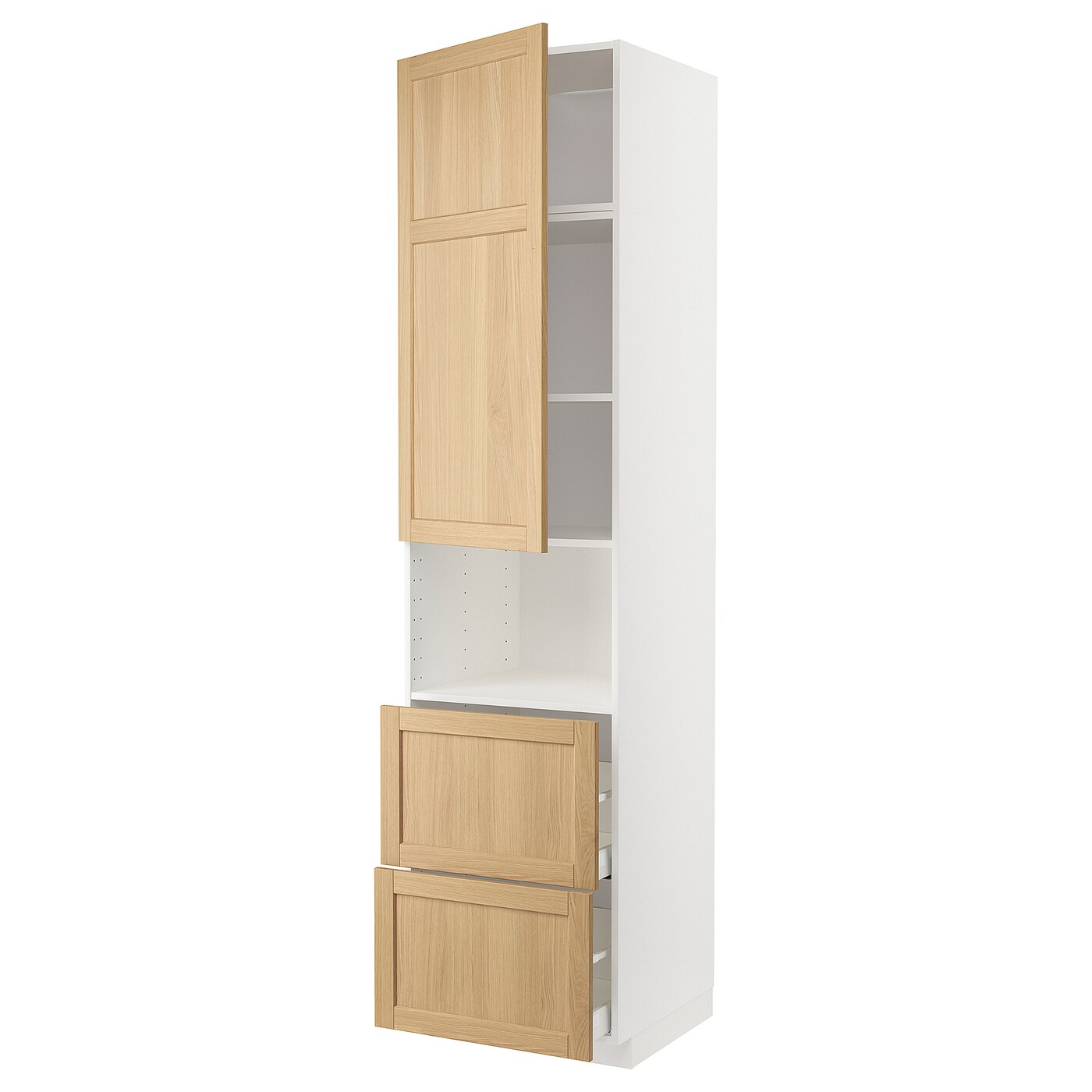 Высокий шкаф с ящиками - IKEA METOD/MAXIMERA/МЕТОД/МАКСИМЕРА ИКЕА, 240х60х60 см, белый/светло-коричневый