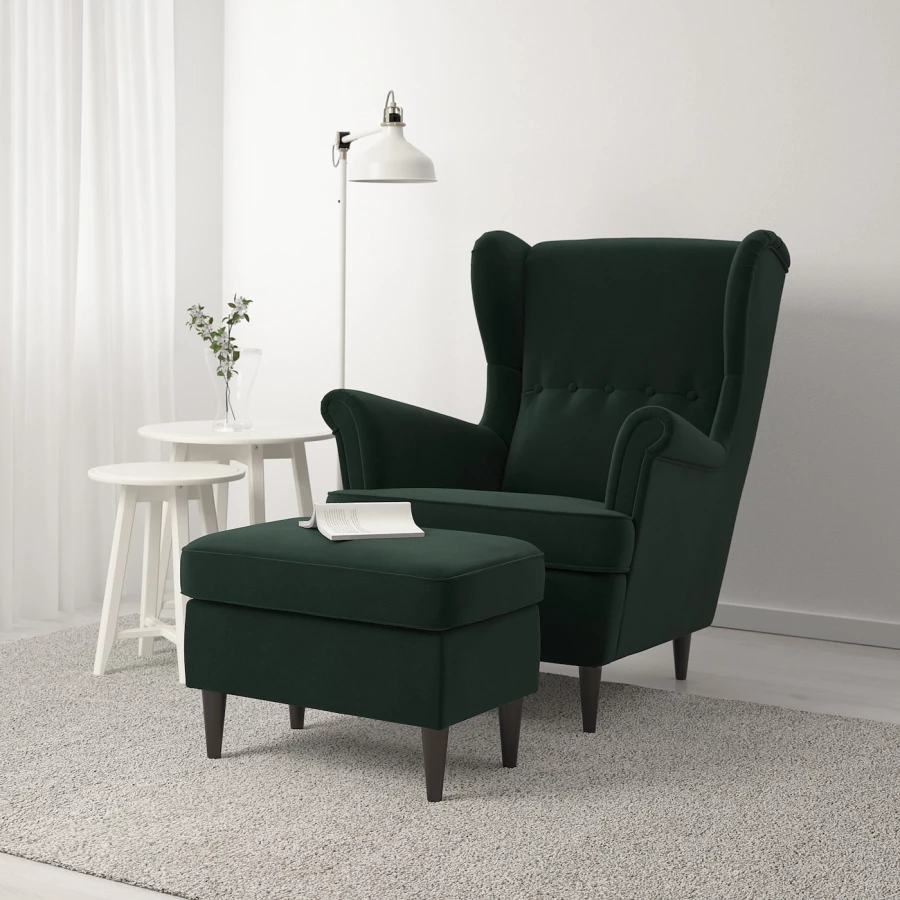 Кресло и табурет для ног - IKEA STRANDMON, 82х96х101 см, темно-зеленый, СТРАНДМОН ИКЕА (изображение №2)