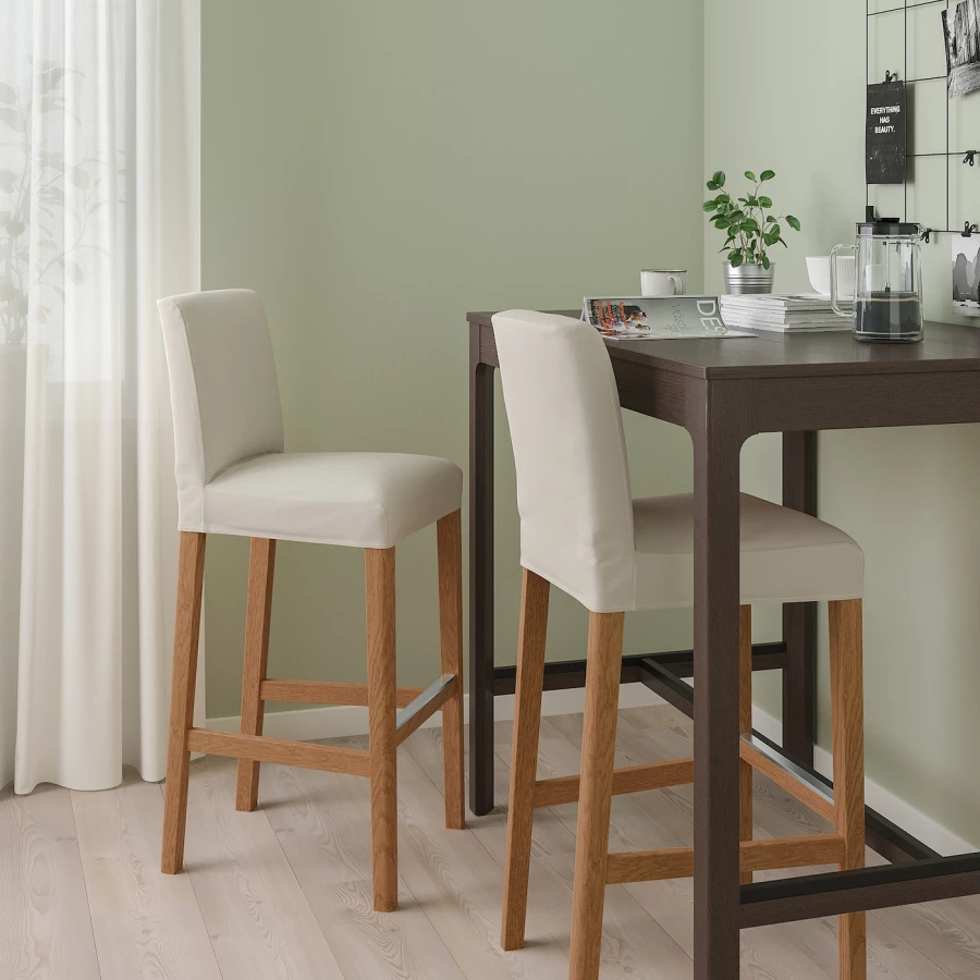 Барный стул со спинкой - BERGMUND IKEA/БЕРГМУНД ИКЕА, 110х45х49 см, бежевый (изображение №2)