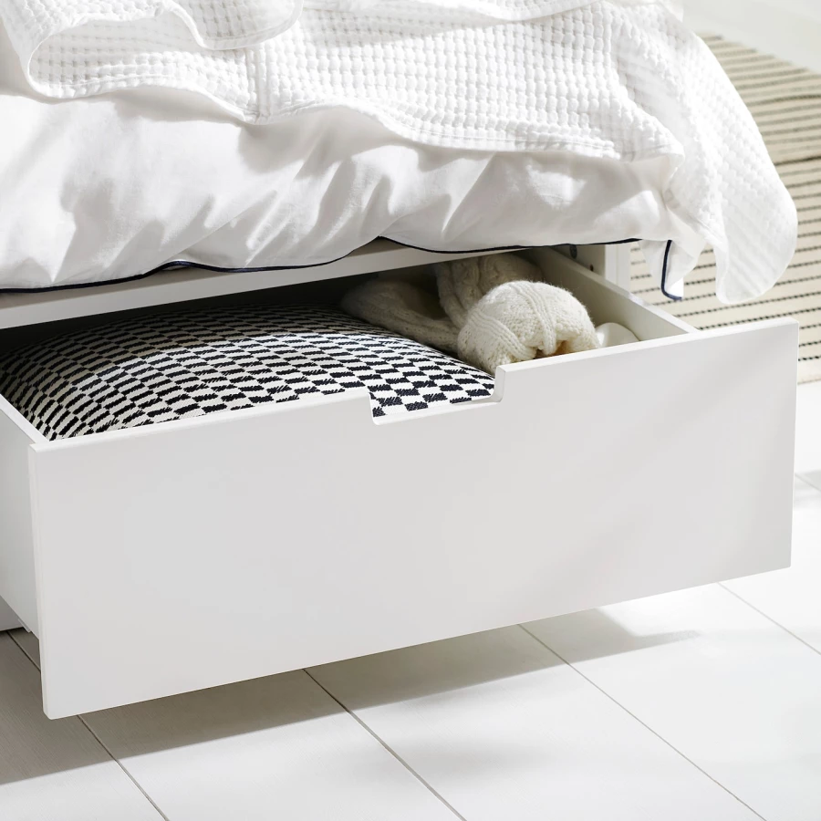 Каркас кровати с ящиком для хранения и матрасом - IKEA NORDLI, 200х140 см, матрас средне-жесткий, белый, НОРДЛИ ИКЕА (изображение №7)