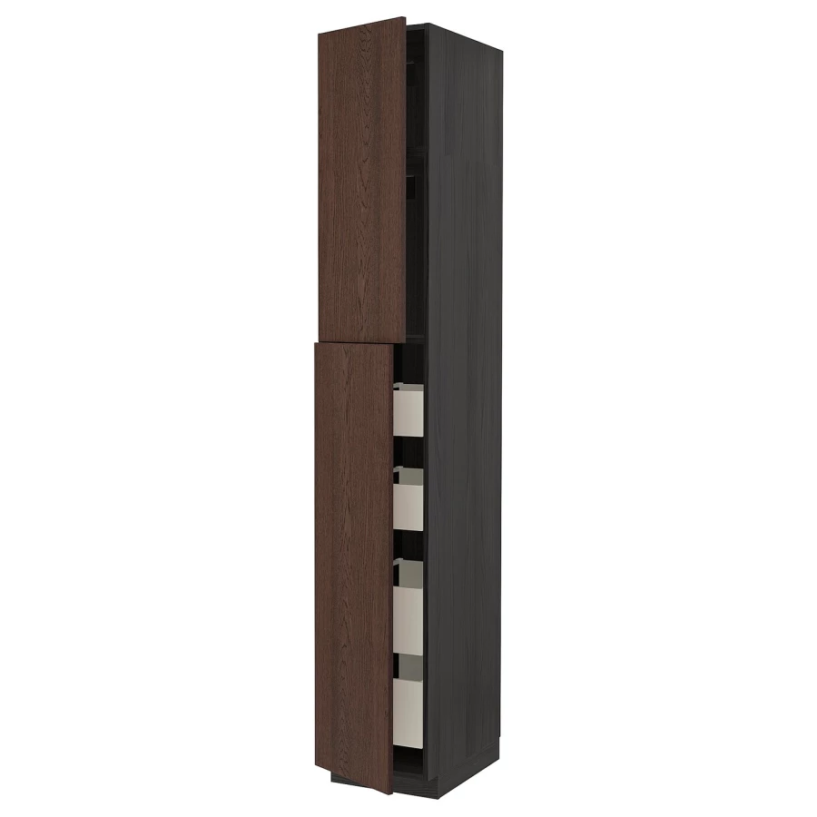 Высокий шкаф - IKEA METOD/MAXIMERA/МЕТОД/МАКСИМЕРА ИКЕА, 240х60х40 см, черный/коричневый (изображение №1)