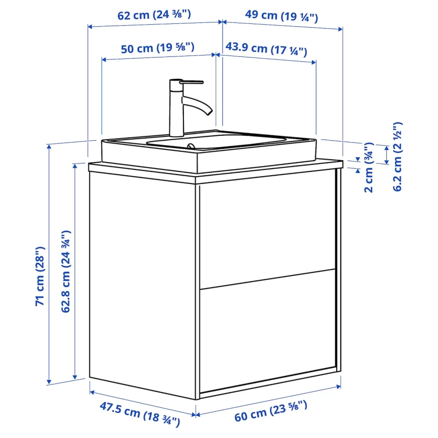 Тумба для ванной  - HAVBÄCK / ORRSJÖN/  HAVBАCK / ORRSJОN IKEA/ХАВБЕК / ОРРДЖЕН ИКЕА, 71х62 см, под беленый дуб /черный (изображение №7)