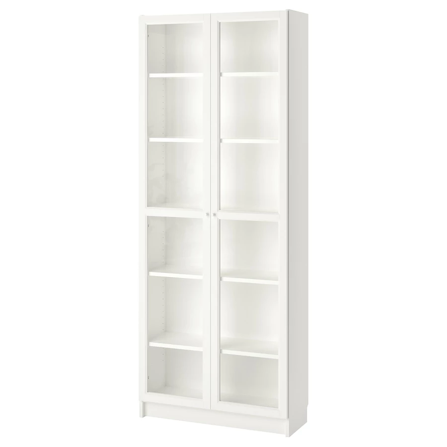 Книжный шкаф со стеклянной дверцей - BILLY/OXBERG IKEA/БИЛЛИ/ОКСБЕРГ ИКЕА, 30х80х202 см, белый (изображение №1)