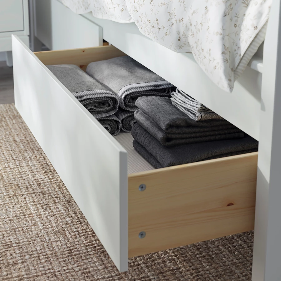 Каркас кровати с выдвижными ящиками - IKEA IDANÄS/IDANAS/LINDBÅDEN/LINDBADEN, 200х140 см, белый, ИДАНЭС/ЛИНДБАДЕН ИКЕА (изображение №8)