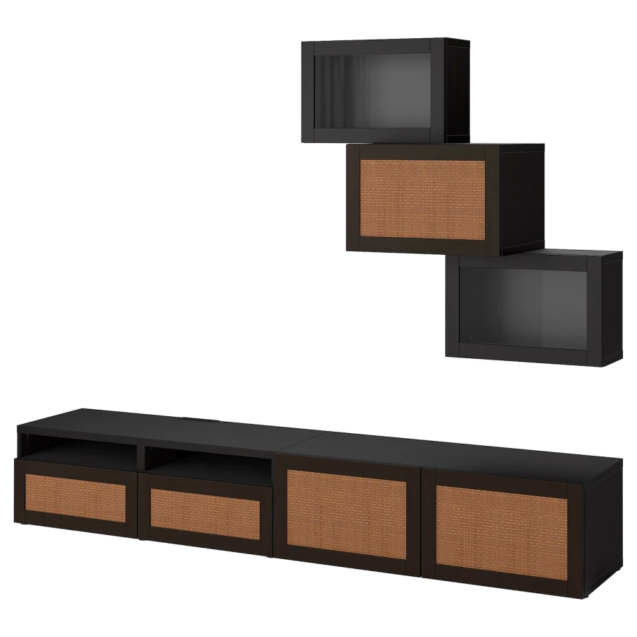 Комбинация для хранения ТВ - IKEA BESTÅ/BESTA, 190x42x240см, коричневый/черный, БЕСТО ИКЕА (изображение №1)