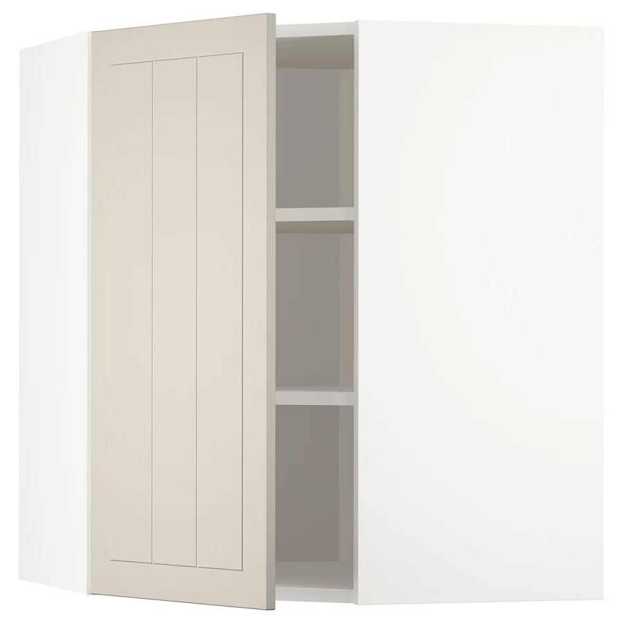 Угловой навесной шкаф с полками - METOD  IKEA/  МЕТОД ИКЕА, 80х68 см, белый/бежевый (изображение №1)