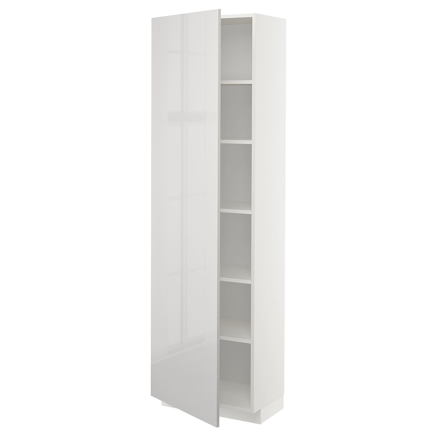 Высокий кухонный шкаф с полками - IKEA METOD/МЕТОД ИКЕА, 200х37х60 см, белый/светло-серый глянцевый
