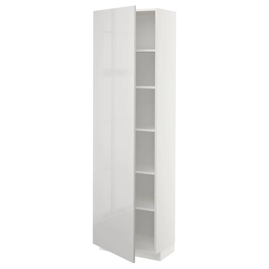 Высокий кухонный шкаф с полками - IKEA METOD/МЕТОД ИКЕА, 200х37х60 см, белый/светло-серый глянцевый (изображение №1)