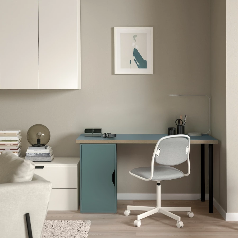 Письменный стол с ящиком - IKEA LAGKAPTEN/ALEX, 140х60 см, серый/черный, ЛАГКАПТЕН/АЛЕКС ИКЕА (изображение №4)
