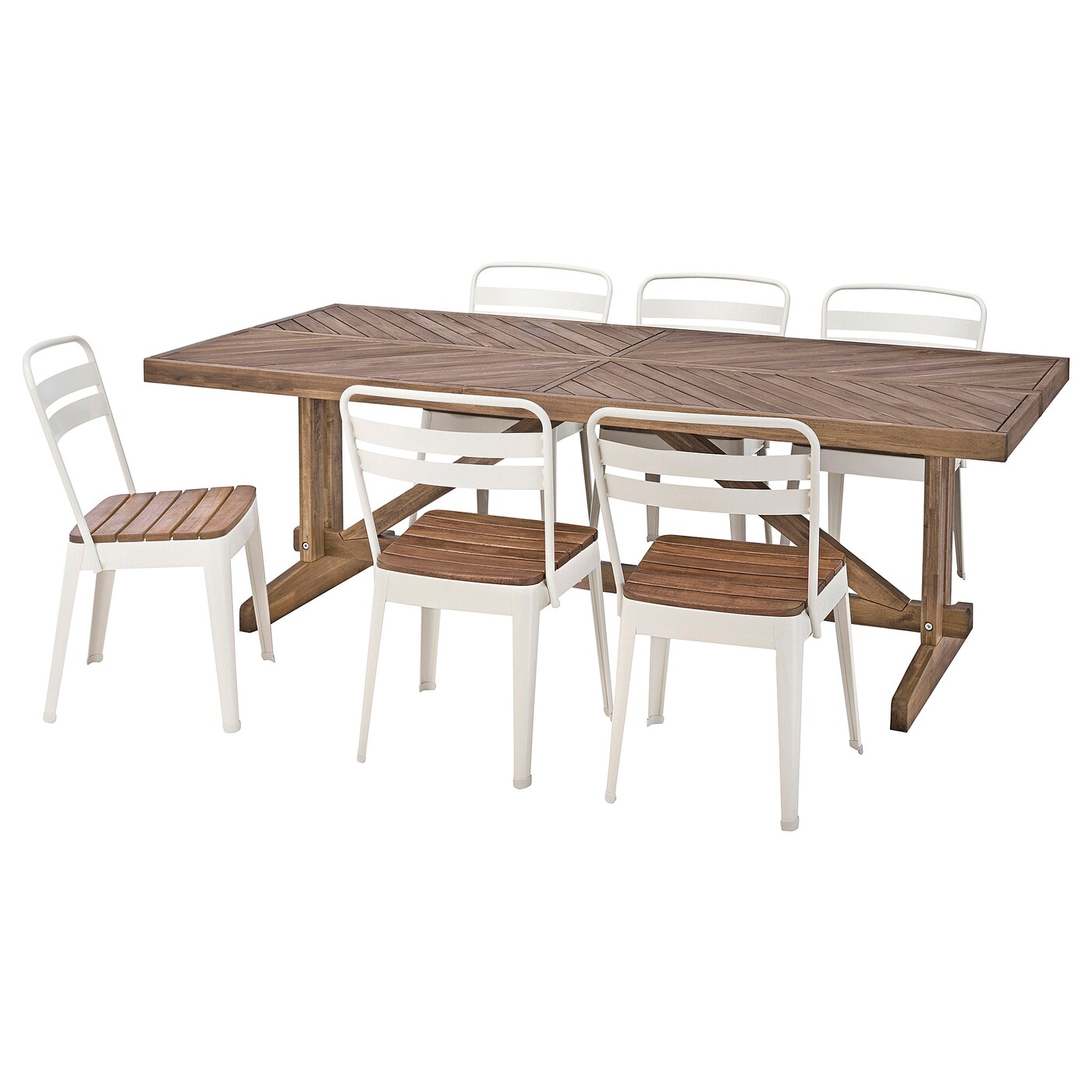 Стол+6 стульев садовый - NORRMANSÖ / NORRMANSÖ IKEA/ НОРРМАНСО ИКЕА, 220х100х74 см, белый/коричневый