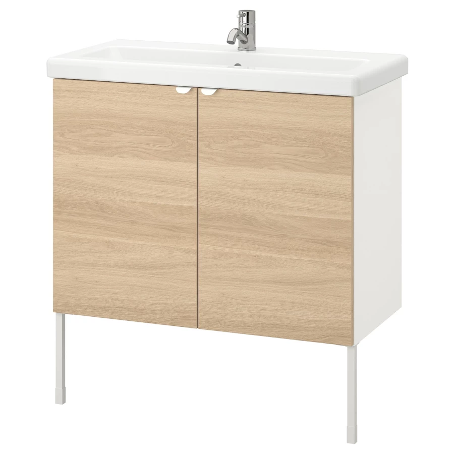 Шкаф под умывальник с 2 дверцами - ENHET / TVÄLLEN IKEA/ЭНХЕТ/ТВЕЛЛЕН ИКЕА,  87х84 см, бежевый/белый (изображение №1)