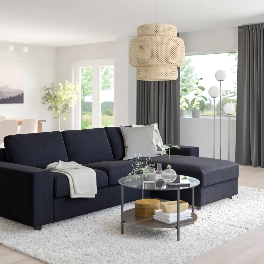 3-местный диван с шезлонгом - IKEA VIMLE, 98x285см, черный, ВИМЛЕ ИКЕА (изображение №4)