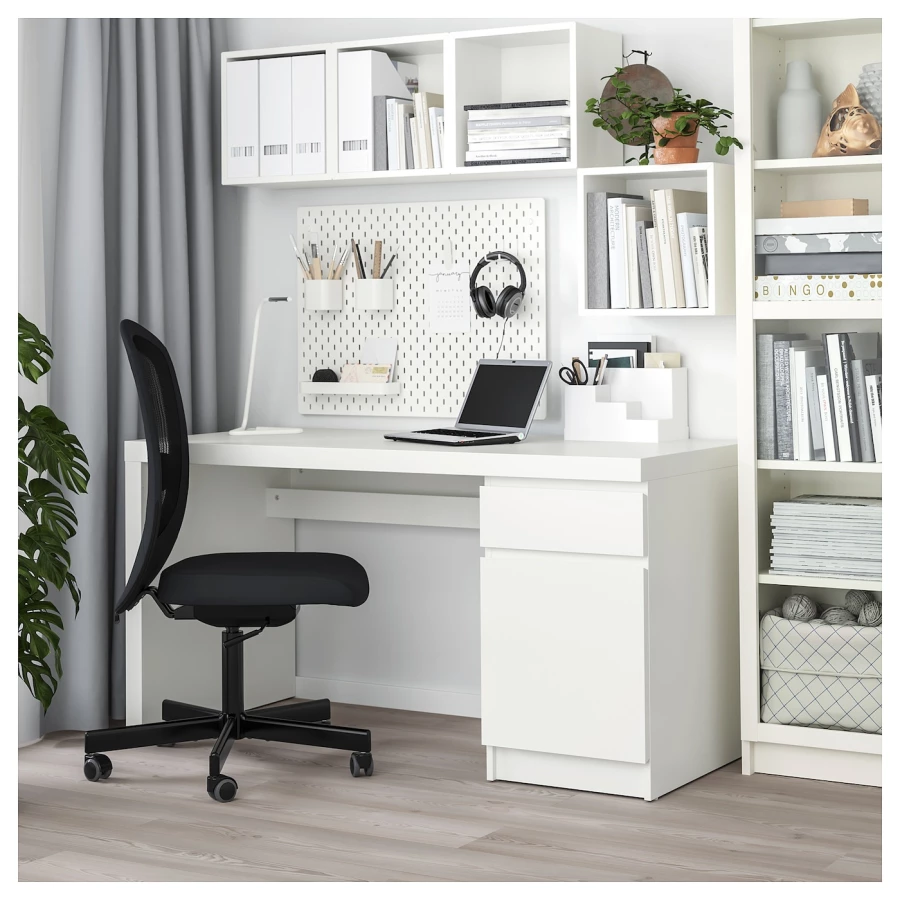Письменный стол с ящиком - IKEA MALM, 140x65 см, белый, МАЛЬМ ИКЕА (изображение №2)