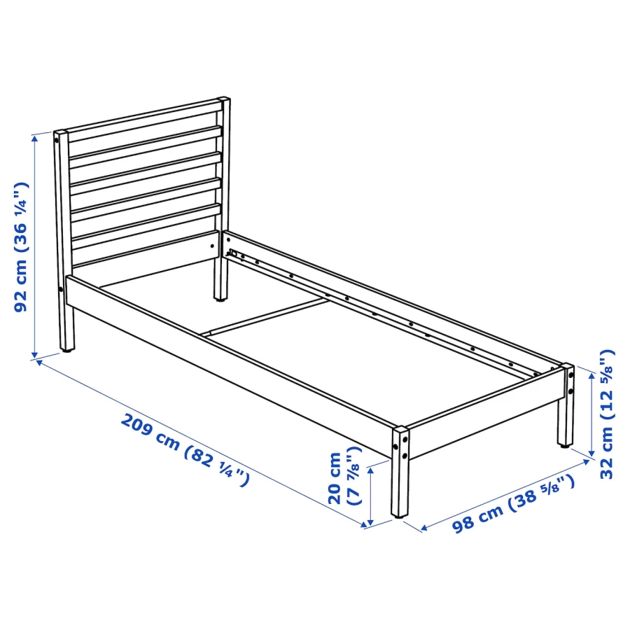 Каркас кровати - TARVA  IKEA/  ТАРВА ИКЕА,  209х98 см, белый (изображение №3)