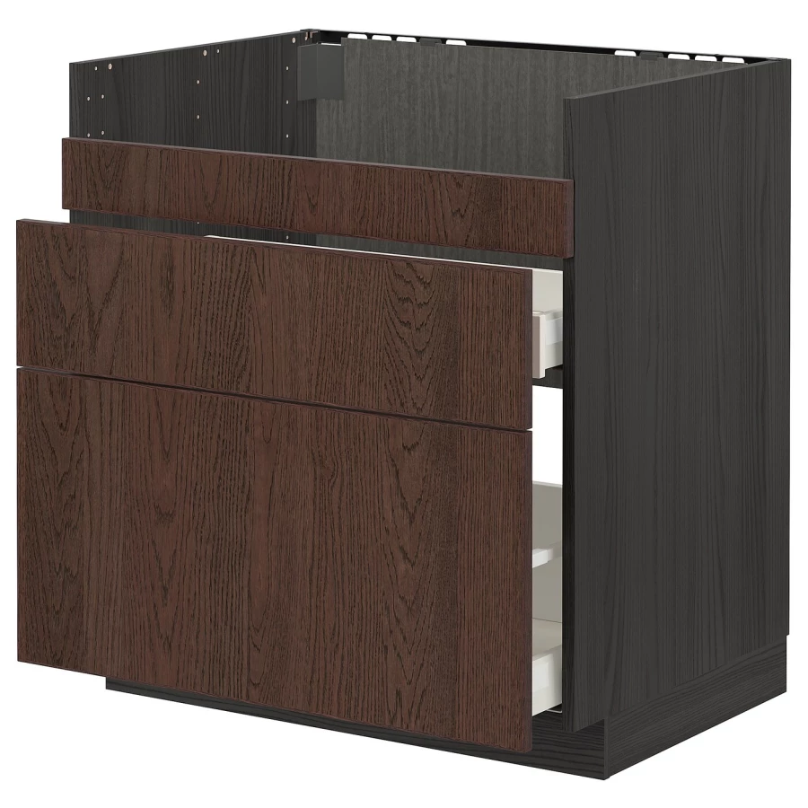 Шкаф под раковину/3 шт/2 шт - METOD / HAVSEN IKEA/ МЕТОД/ХАВСЕН ИКЕА, 88х80 см,  коричневый/черный (изображение №1)