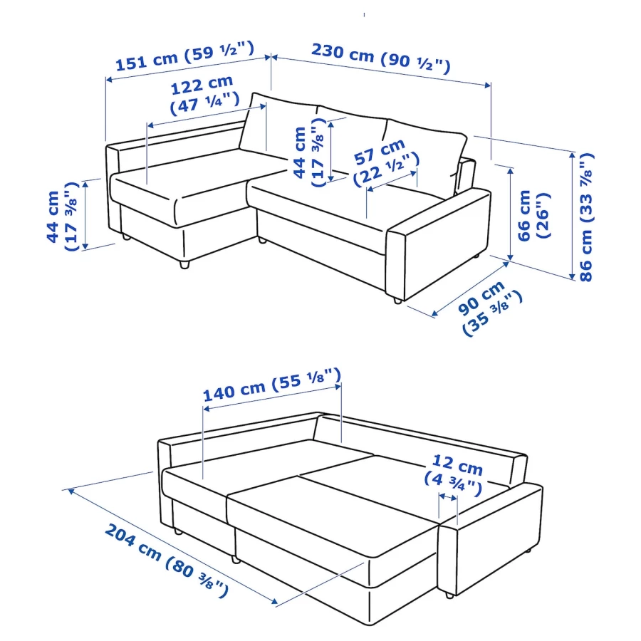 Угловой диван-кровать - IKEA FRIHETEN, 66x151x230см, cерый, ФРИХЕТЭН ИКЕА (изображение №12)