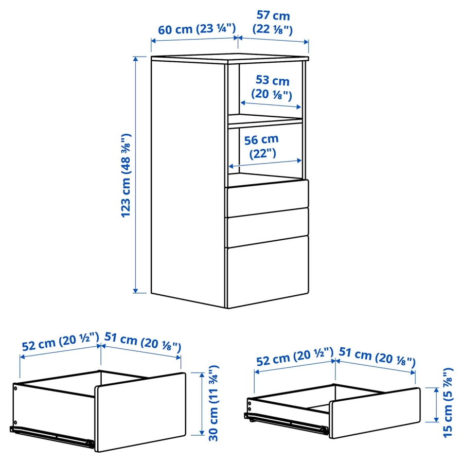 Книжный шкаф - SMÅSTAD / PLATSA /SMАSTAD /  СМОСТАД/ ПЛАТСА  ИКЕА,  123х60 см, белый/под беленый дуб (изображение №11)