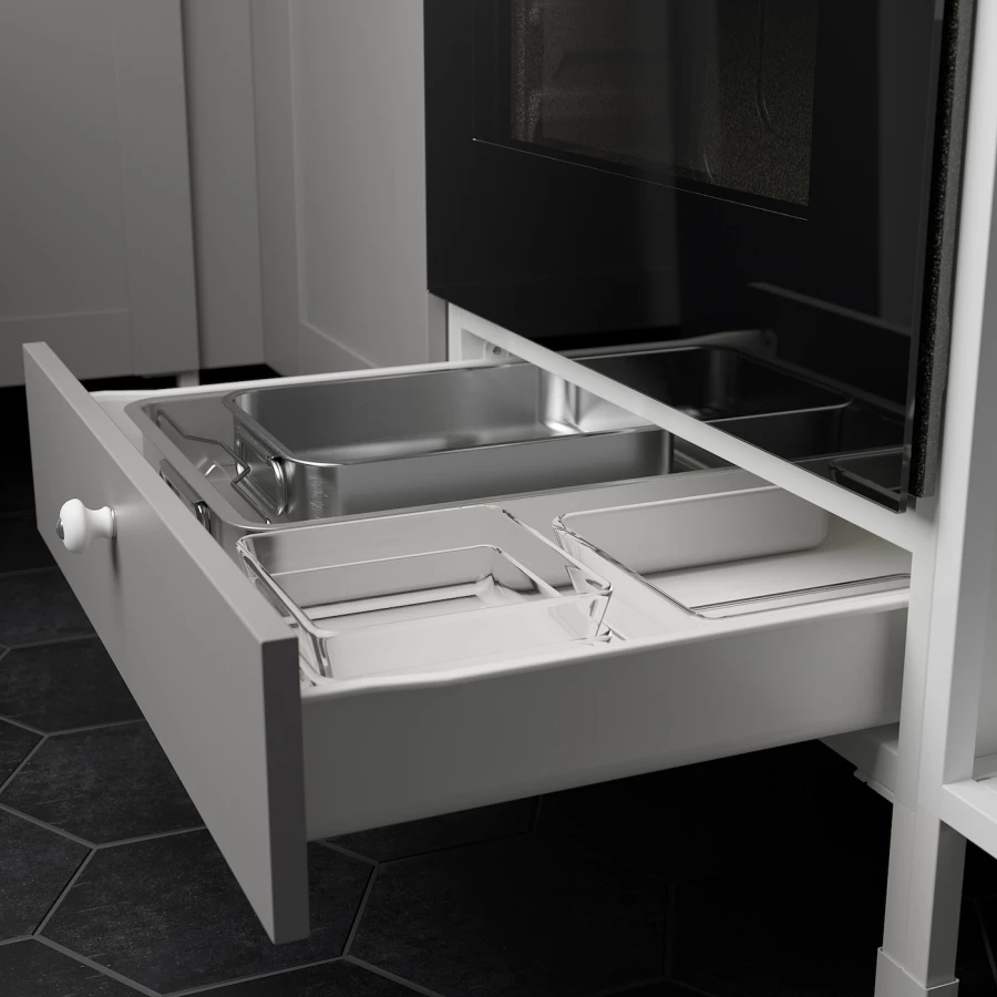 Угловая кухонная комбинация для хранения - ENHET  IKEA/ ЭНХЕТ ИКЕА, 261.5х221,5х75 см, белый/серый (изображение №7)