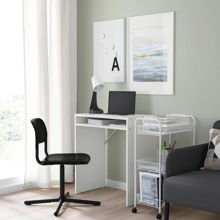 Комбинация: стол и стул - IKEA TORALD/SMÄLLEN/SMALLEN, 65х40 см, белый/черный, ТОРАЛЬД/СМЭЛЛЕН ИКЕА (изображение №2)