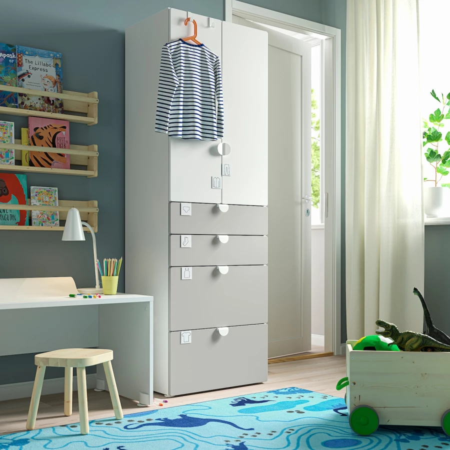 Шкаф детский - IKEA PLATSA/SMÅSTAD/SMASTAD, 60x57x181 см, белый/серый, ИКЕА (изображение №2)