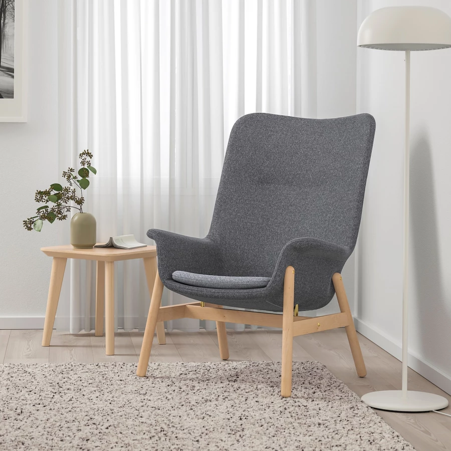 Кресло с высокой спинкой - IKEA VEDBO/ВЕДБО ИКЕА, 108х85х80 см, серый (изображение №2)