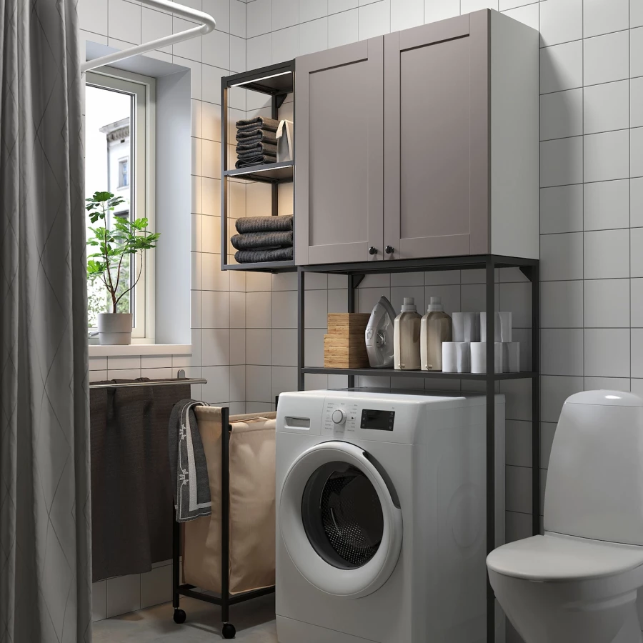 Комбинация для ванной - IKEA ENHET, 120х32х204 см, серый/антрацит, ЭНХЕТ ИКЕА (изображение №2)