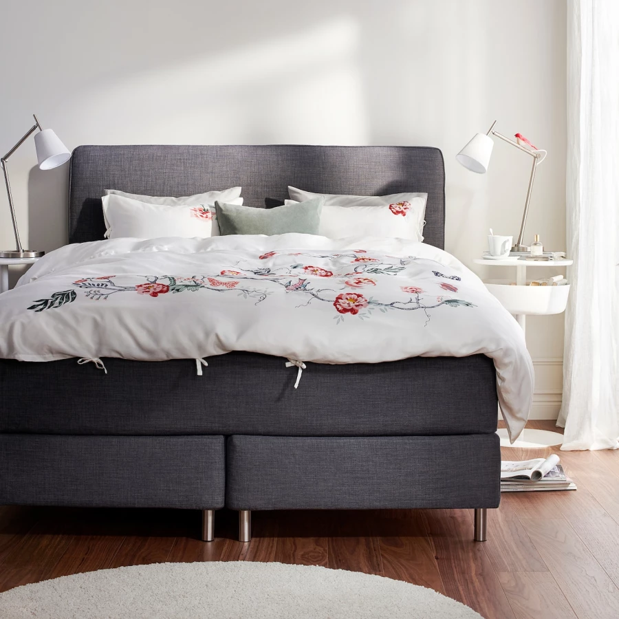 Континентальная кровать - IKEA DUNVIK, 200х180 см, матрас жесткий/средне-жесткий, темно-серый, ДУНВИК ИКЕА (изображение №4)