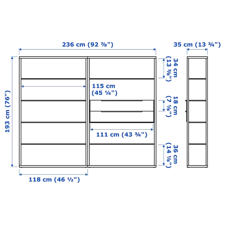 Книжный шкаф - FJÄLKINGE / FJАLKINGE  IKEA/ ФЬЕЛЬКИНГЕ  ИКЕА,   236х193 см,  белый (изображение №3)