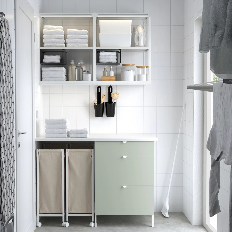 Комбинация для ванной - IKEA ENHET, 121.5х63.5х222 см, белый/серо-зеленый, ЭНХЕТ ИКЕА (изображение №3)