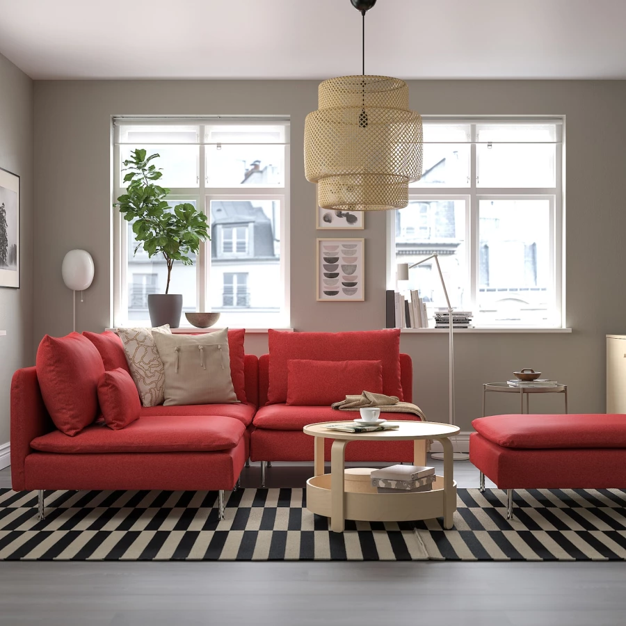 3-местный угловой диван- IKEA SÖDERHAMN/SODERHAMN/СЁДЕРХАМН ИКЕА, 192/192х69х99 см, красный (изображение №2)