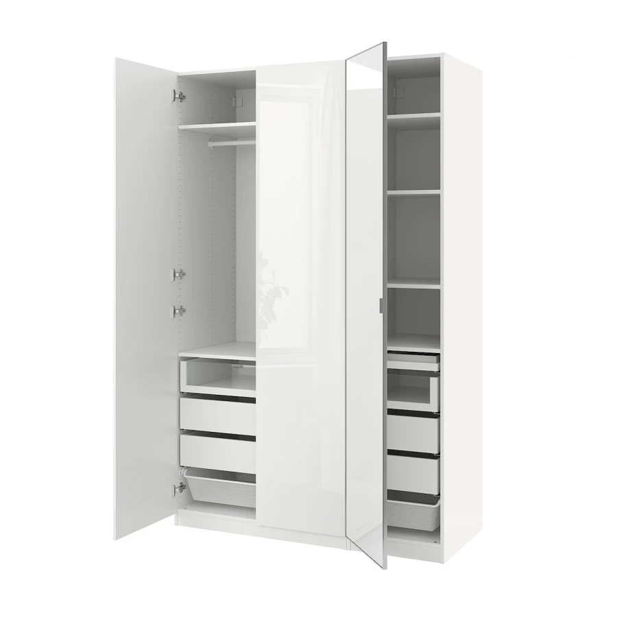 Шкаф - IKEA PAX/FARDAL/ÅHEIM/AHEIM/ПАКС/ФАРДАЛЬ/ОХЕЙМ ИКЕА, 60х150х236,4 см, белый/глянец/белое зеркало (изображение №1)