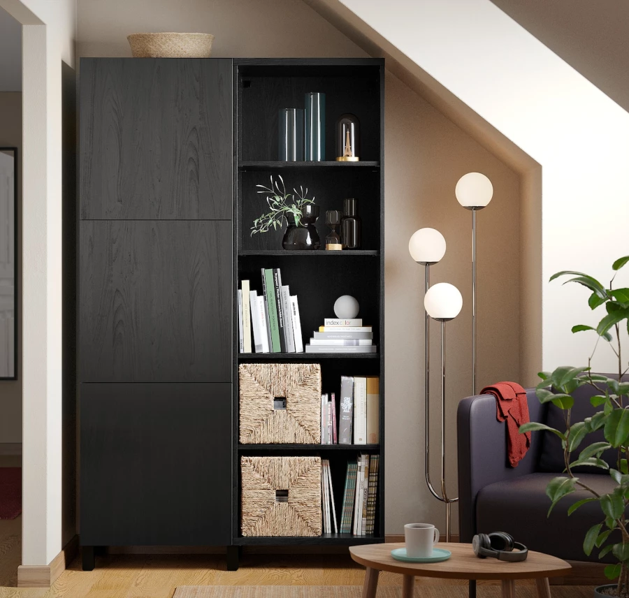 Книжный шкаф с дверцей - IKEA BESTA, 120x42x202 см, черный, БЕСТА ИКЕА (изображение №4)