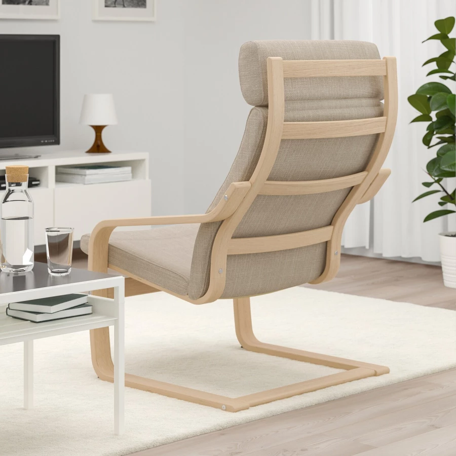 Кресло - IKEA POÄNG/POANG/ПОЭНГ ИКЕА, 68х82х100 см, бежевый (изображение №3)