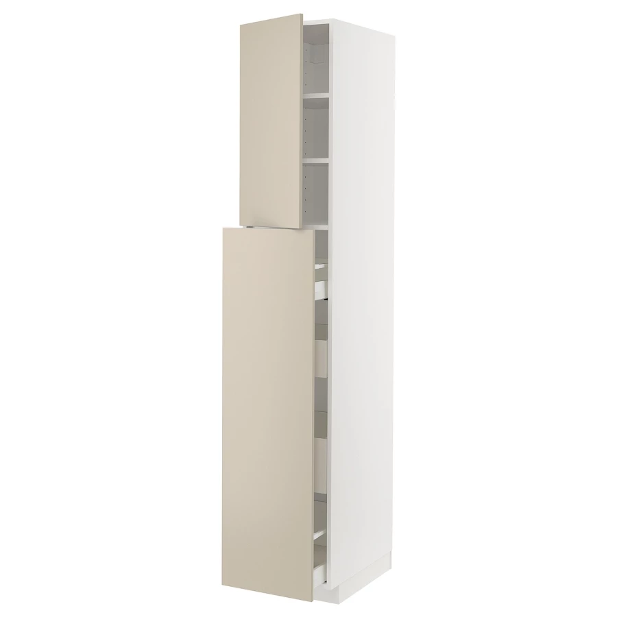 Высокий шкаф - IKEA METOD/MAXIMERA/МЕТОД/МАКСИМЕРА ИКЕА, 220х60х40 см, белый/бежевый (изображение №1)